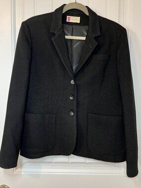 Prophecy‎ Vintage 100% Pure Wool Blazer Jacket Black Office Siren Tailored L